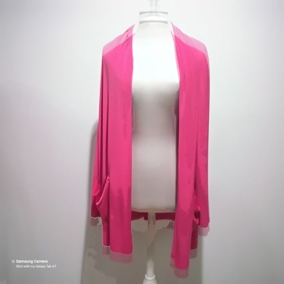 Susan Craver Fuchsia Long Sleeve Open Front Pocket Stretch Cardigan Jacket NWT L - Picture 6 of 6